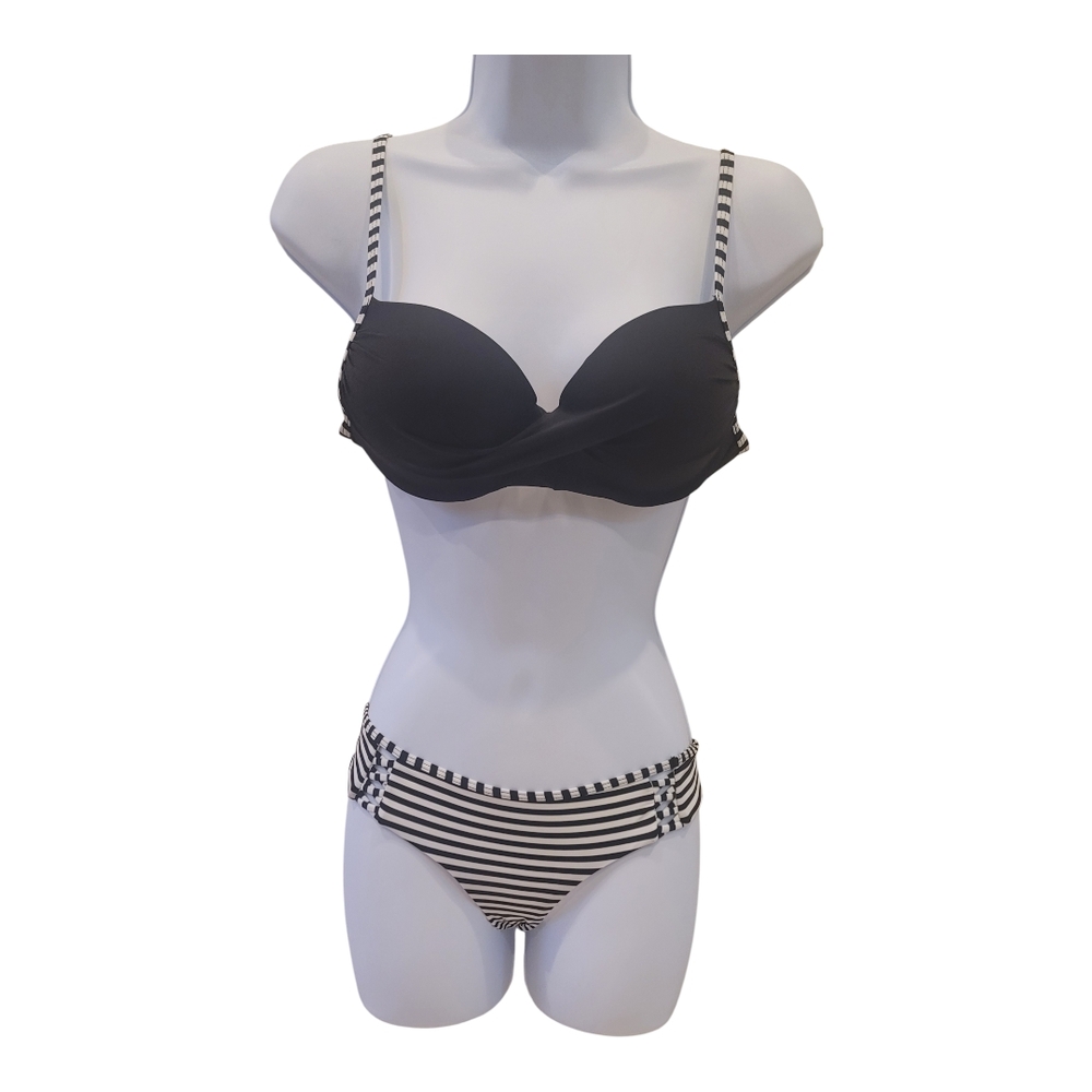 Black and White Striped Bikini Top